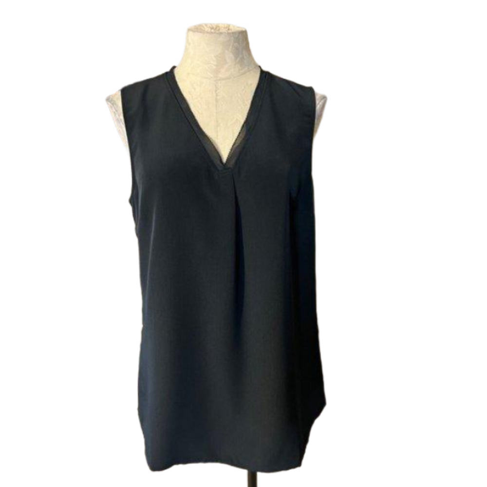 Soft Surroundings Top M Medium Black Washable Faux Silk Sleeveless V Neck